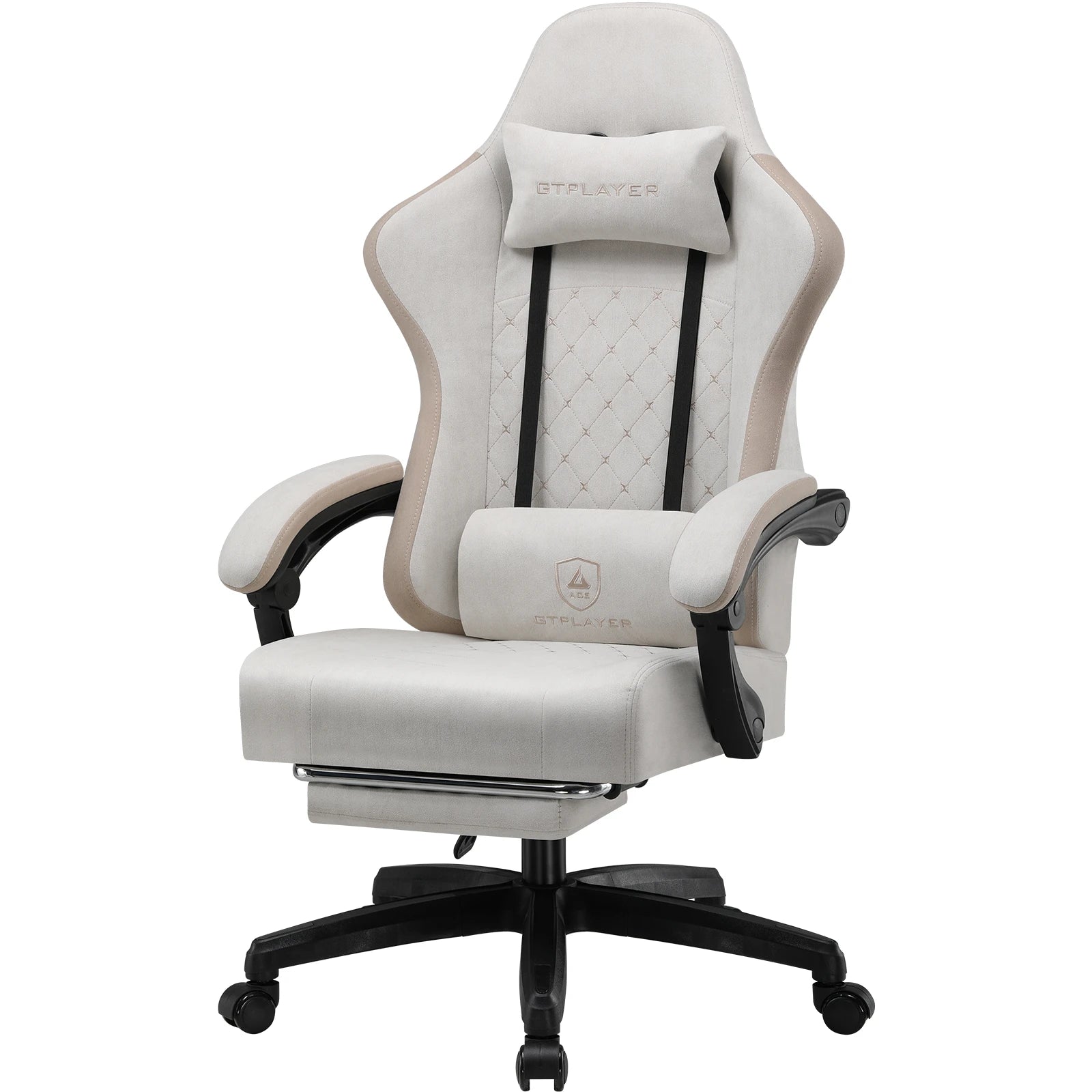 GTPLAYER-Silla de juegos de tela con reposapiés, silla de escritorio de computadora con cojín de resorte de bolsillo, silla ergonómica de oficina en casa