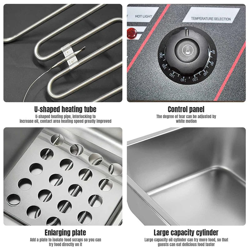Freidora eléctrica de 2500W, 6L, 220V, freidora eléctrica de acero inoxidable, patatas fritas para el hogar, sartén, máquina para hacer patatas fritas