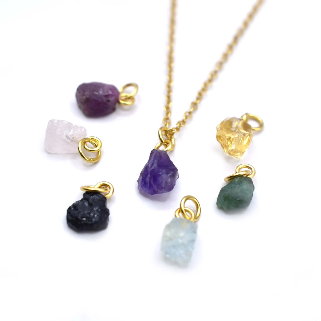 Emerald Pendant Necklace — Raw Drilled Gemstone Gold Loop Necklace for Women