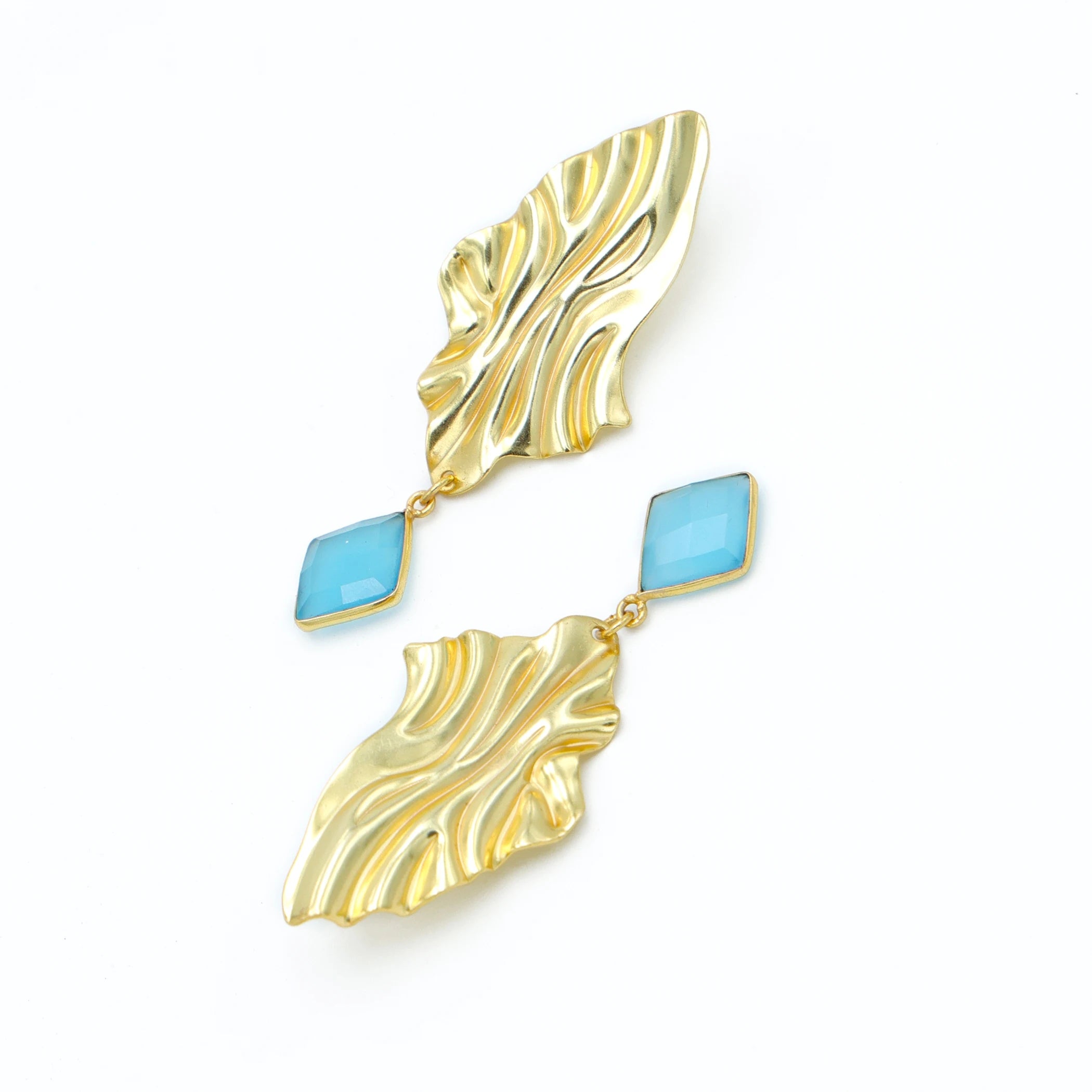 DUA Handmade Blue Chalcedony Diamond Drop Earrings | 18K Gold Plated Brass Women's Jewelry | Trendy Wedding