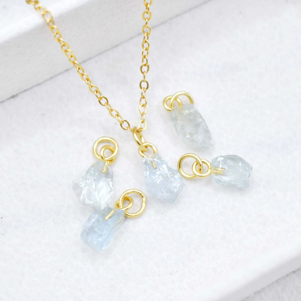 Natural Aquamarine Pendant Necklace Gold Plated Drilled Birthstone Necklace Minimalist Boho Jewelry Elegant Gift for Women
