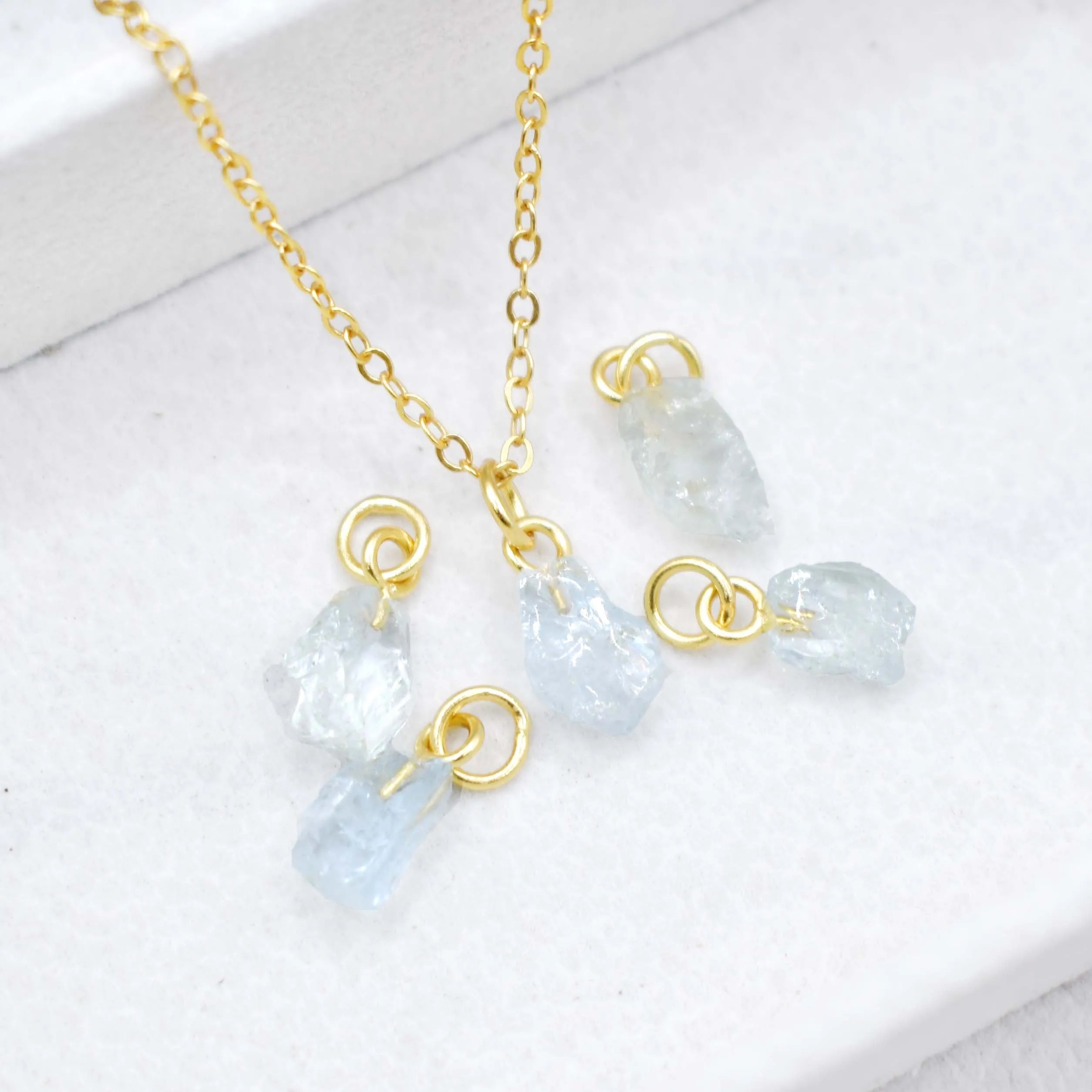Natural Aquamarine Pendant Necklace Gold Plated Drilled Birthstone Necklace Minimalist Boho Jewelry Elegant Gift for Women