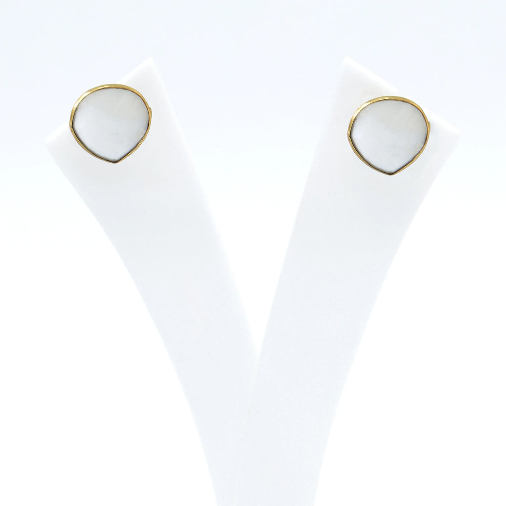 Dua Handmade Lace Agate Heart Drop Earrings — 18K Gold Plated Brass Women's Jewelry