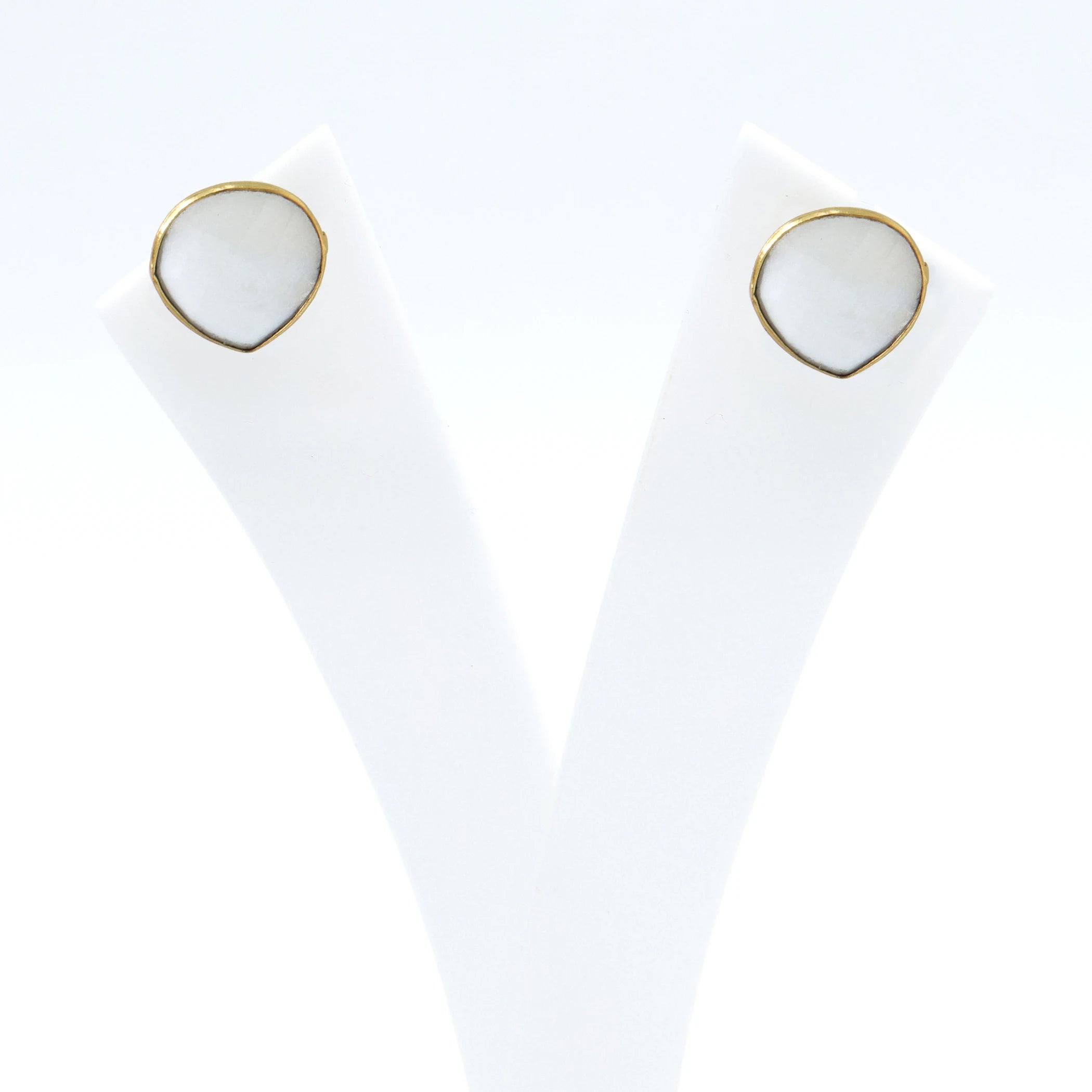 Dua Handmade Lace Agate Heart Drop Earrings — 18K Gold Plated Brass Women's Jewelry