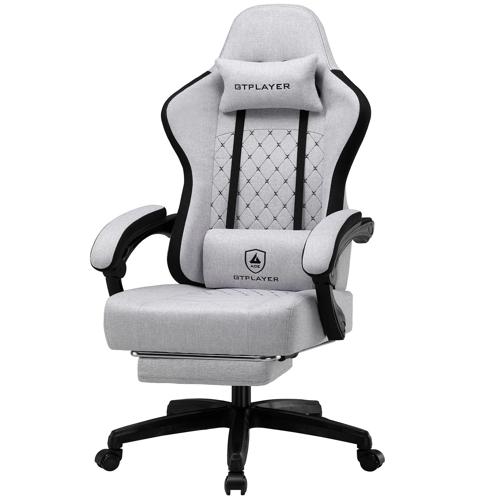 GTPLAYER-Silla de juegos de tela con reposapiés, silla de escritorio de computadora con cojín de resorte de bolsillo, silla ergonómica de oficina en casa