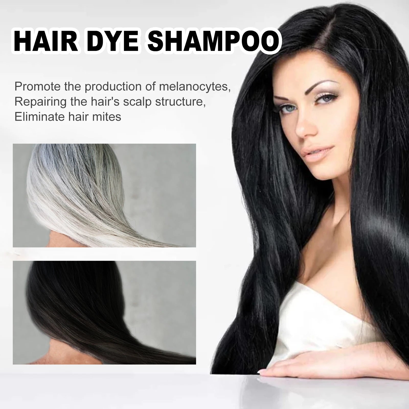 Champú para el cabello negro Eelhoe de 500ml, reparación de cabello seco y dañado, limpieza, nutre Polygonum Multiflorum Thunb, tinte para el cabello rápido a base de hierbas naturales