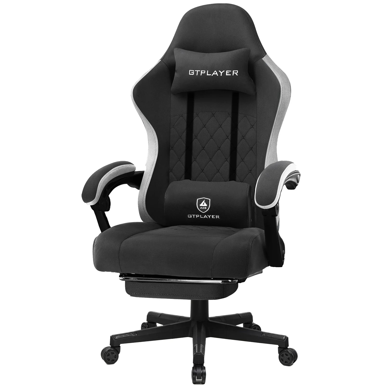 GTPLAYER-Silla de juegos de tela con reposapiés, silla de escritorio de computadora con cojín de resorte de bolsillo, silla ergonómica de oficina en casa