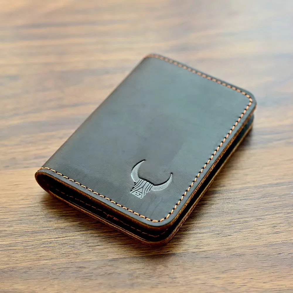 Cartera delgada de cuero genuino para hombre, Tarjetero con múltiples ranuras, para dinero en efectivo, 100%