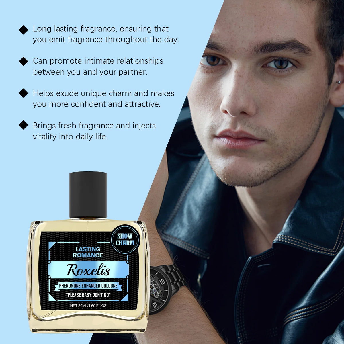 Roxelis 50ml caballeros Colonia feromona Perfume aumentar encanto confianza citas coqueteo atraer duradero Glamour hombres Perfume