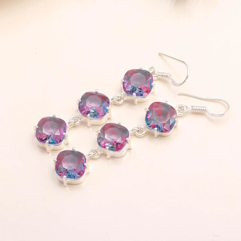 Bio Tourmaline 925 Sterling Silver Trendy Fine Drop Earrings for Christian Wedding & Party Gift Women's Jewelry