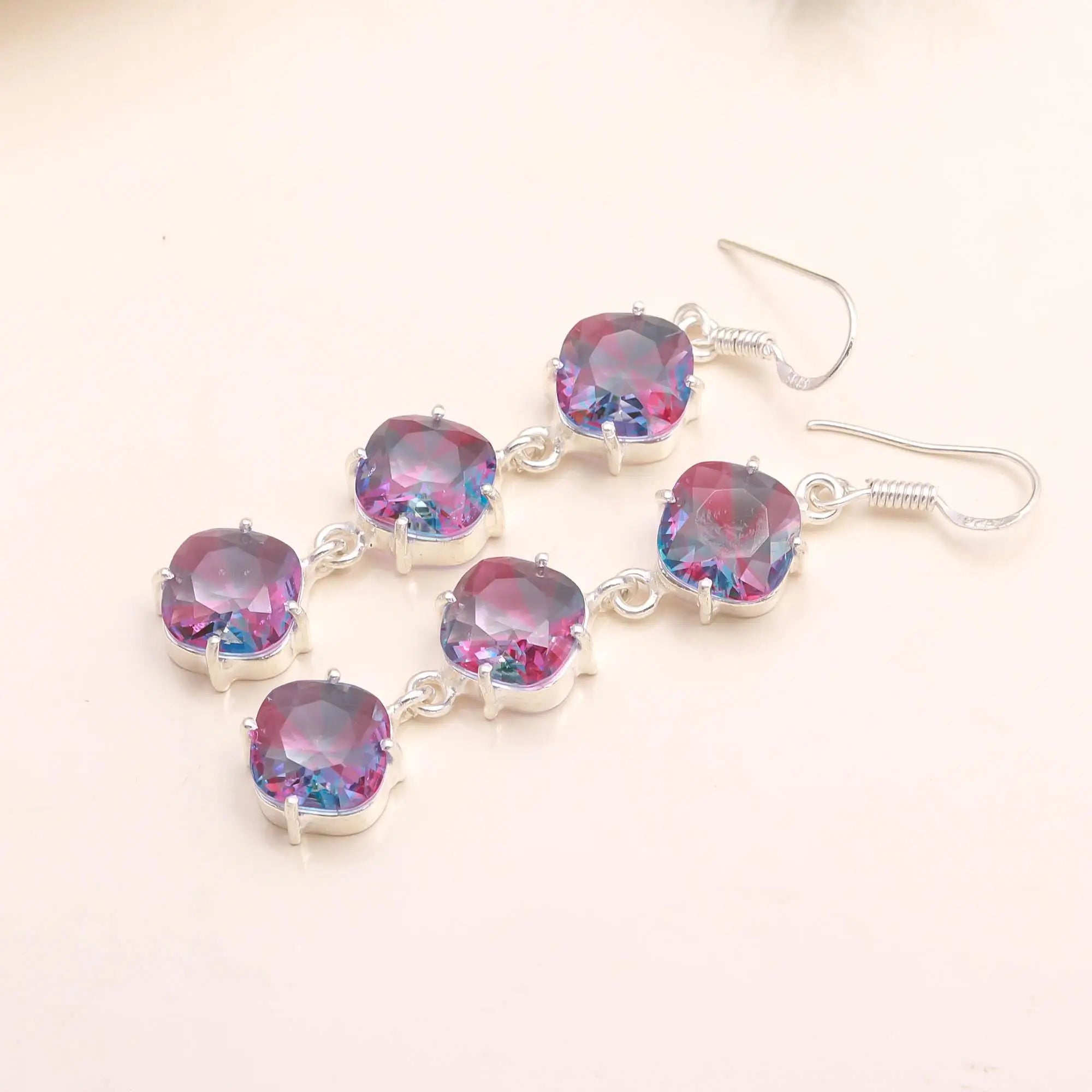 Bio Tourmaline 925 Sterling Silver Trendy Fine Drop Earrings for Christian Wedding & Party Gift Women's Jewelry