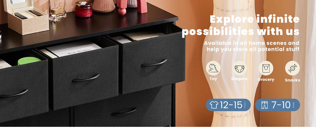 JHK Desser para dormitorio con 7 cajones de tela, organizador, armario de almacenamiento, pecho, ropa para sala de estar, vitrina de muebles