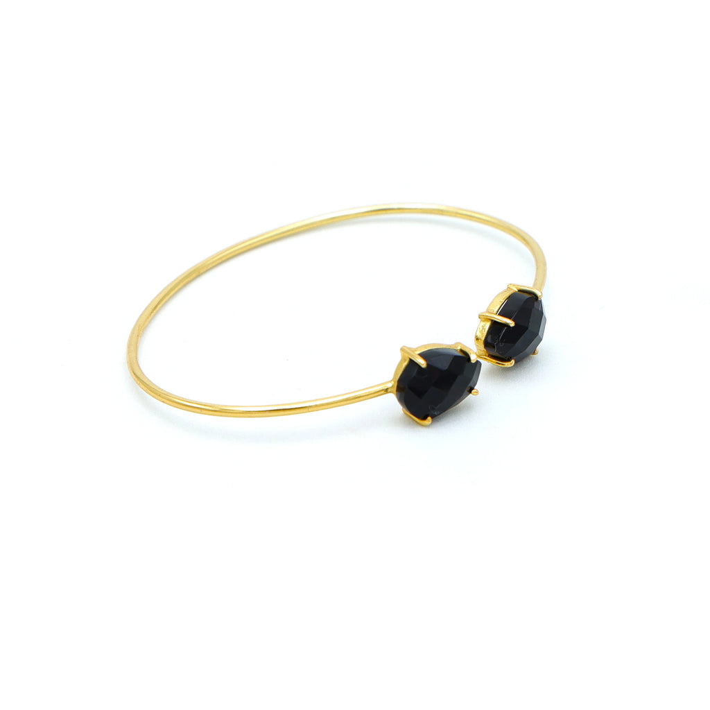 DUA 18K Gold Plated Brass Cuff Bracelet — Black Onyx Pear Gemstone Bangle for Women