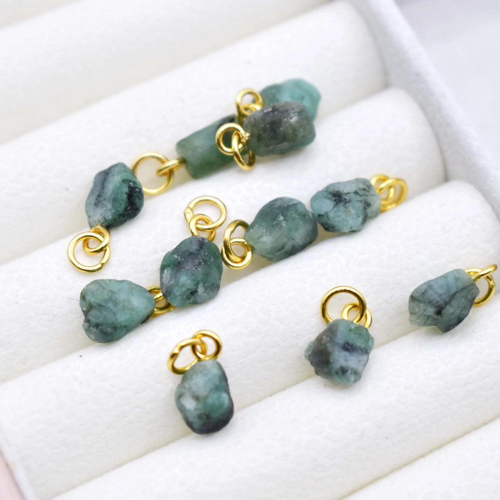 Emerald Pendant Necklace — Raw Drilled Gemstone Gold Loop Necklace for Women