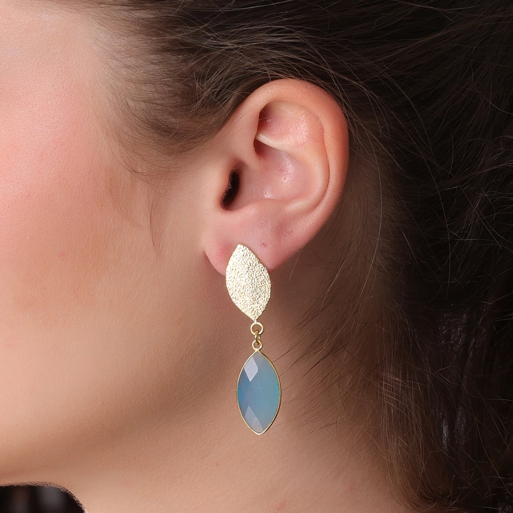 Blue Chalcedony Marquise Drop Earrings — 18K Gold Plated Handmade Brass Women's Jewelry by DUA