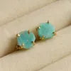 Raw Sapphire Stone Stud Earrings — Gold Plated Handmade Birthstone Jewelry for Women