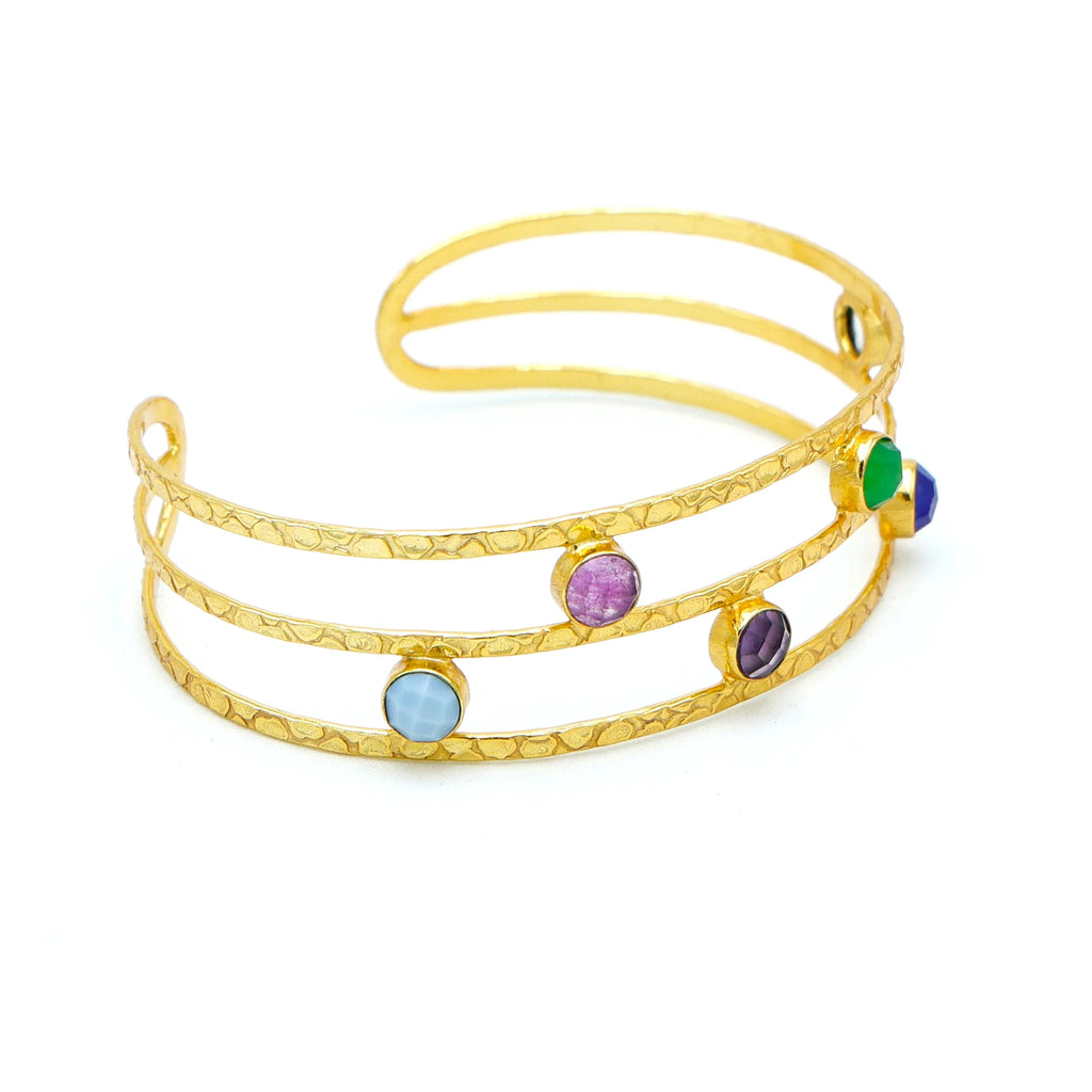 Multicolor Jade 18K Gold Plated Adjustable Cuff Bracelet | Handmade Brass Jewelry Women | Wedding Statement