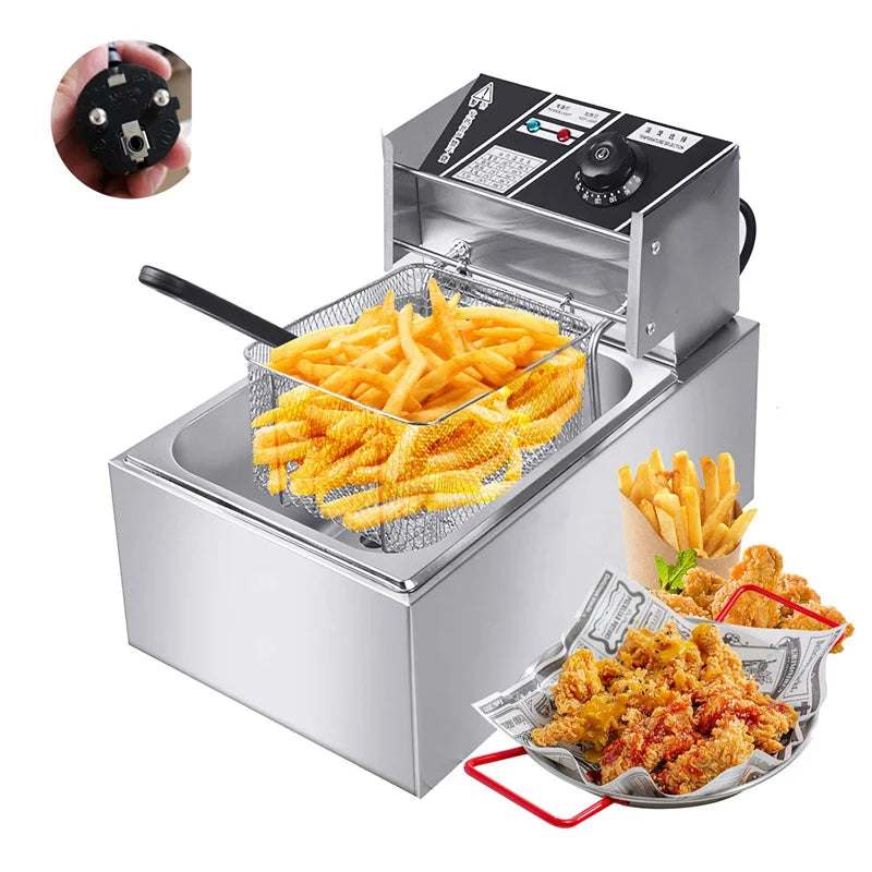 Freidora eléctrica de 2500W, 6L, 220V, freidora eléctrica de acero inoxidable, patatas fritas para el hogar, sartén, máquina para hacer patatas fritas