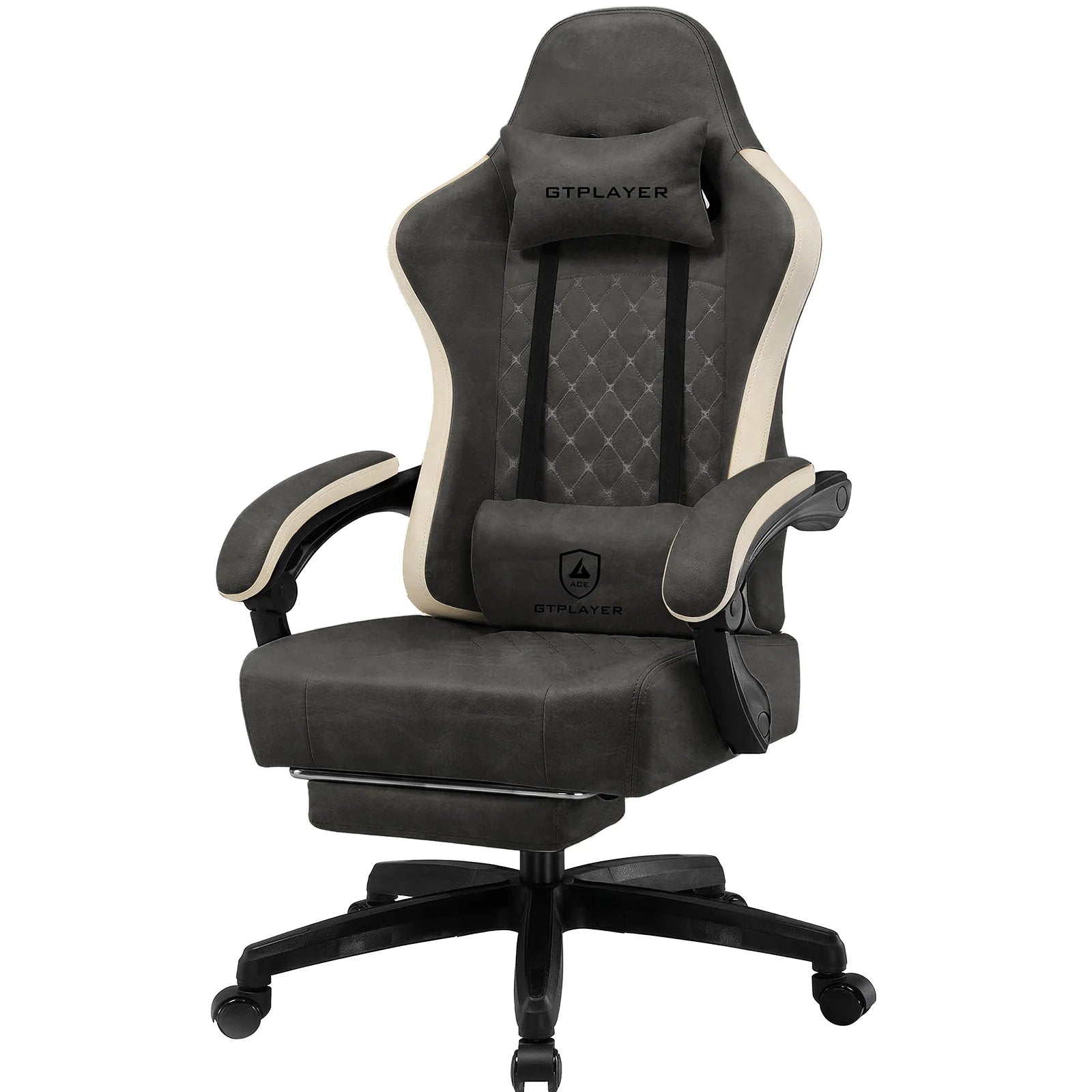 GTPLAYER-Silla de juegos de tela con reposapiés, silla de escritorio de computadora con cojín de resorte de bolsillo, silla ergonómica de oficina en casa