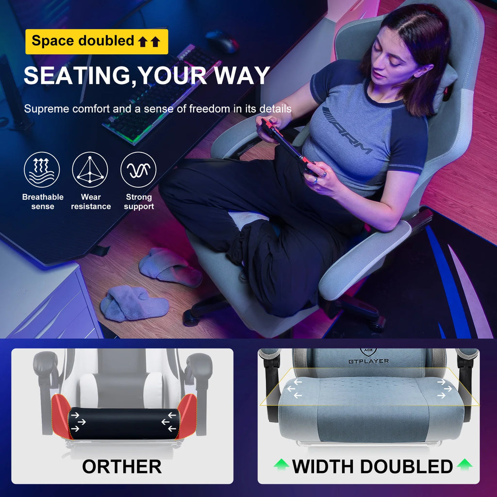 GTPLAYER Silla para juegos con cojín de resorte de bolsillo, reposabrazos y reposapiés de conexión, silla de oficina ergonómica con soporte lumbar