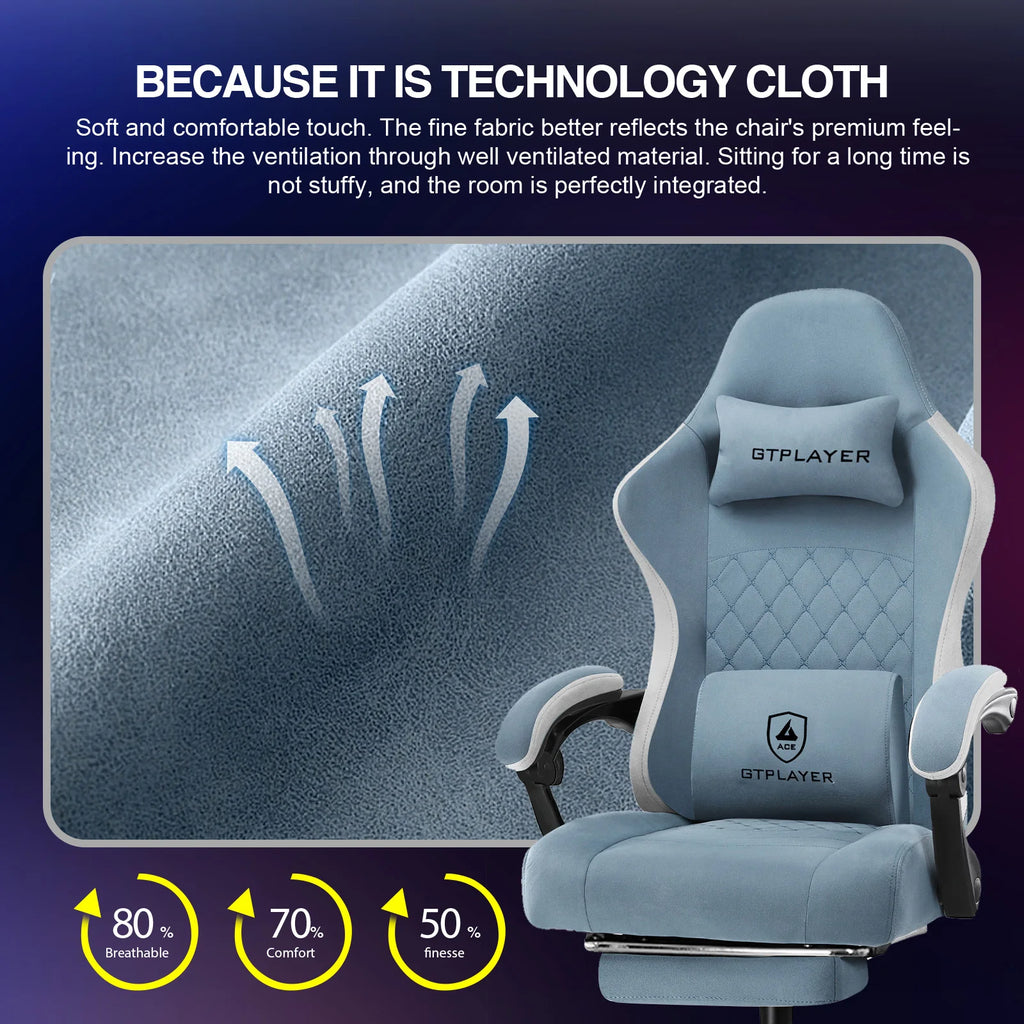 GTPLAYER Silla para juegos con cojín de resorte de bolsillo, reposabrazos y reposapiés de conexión, silla de oficina ergonómica con soporte lumbar