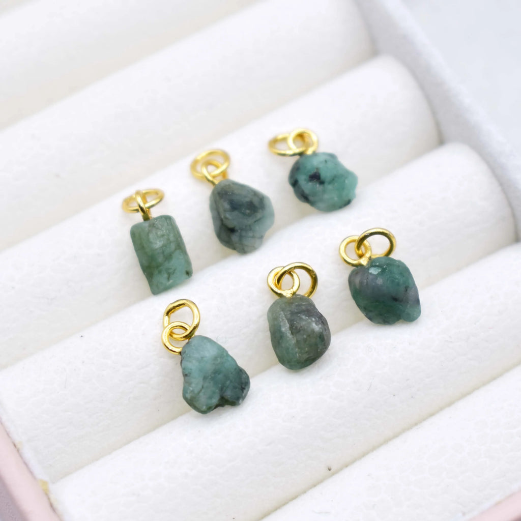 Emerald Pendant Necklace — Raw Drilled Gemstone Gold Loop Necklace for Women