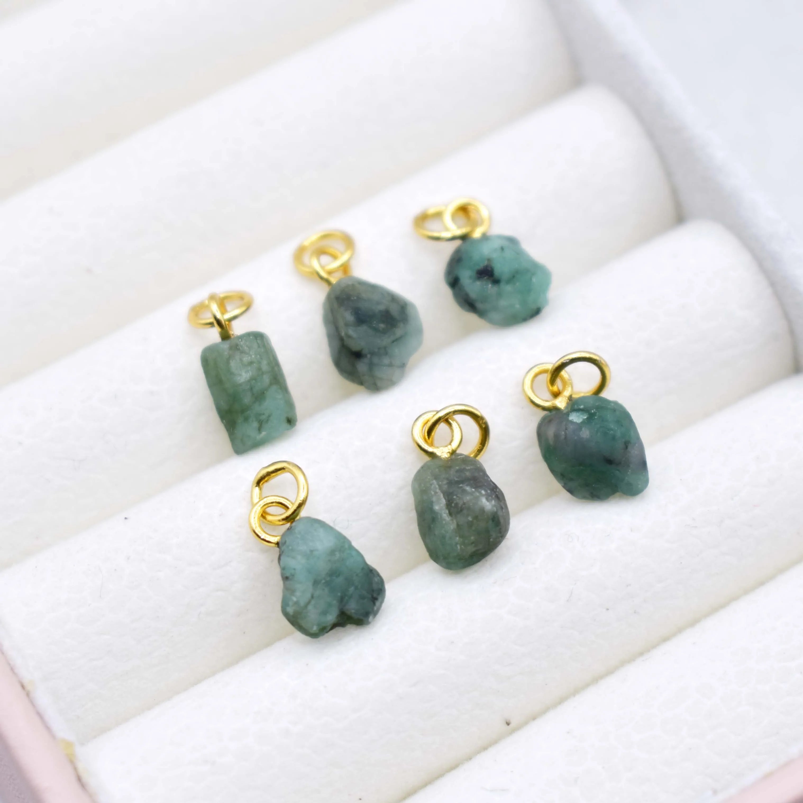 Emerald Pendant Necklace — Raw Drilled Gemstone Gold Loop Necklace for Women