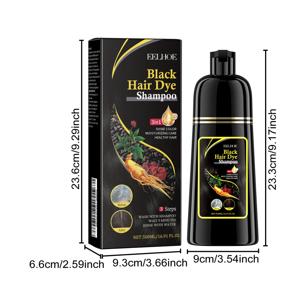 Champú para el cabello negro Eelhoe de 500ml, reparación de cabello seco y dañado, limpieza, nutre Polygonum Multiflorum Thunb, tinte para el cabello rápido a base de hierbas naturales