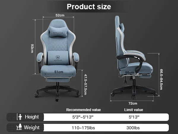 GTPLAYER Silla para juegos con cojín de resorte de bolsillo, reposabrazos y reposapiés de conexión, silla de oficina ergonómica con soporte lumbar
