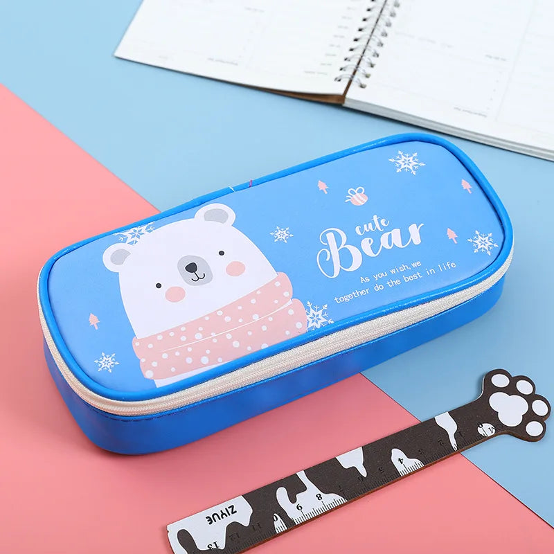 Estuche de cuero PU para lápices de dibujos animados, bolsa de almacenamiento de papelería escolar, estuche bonito para estudiantes, bolsa para bolígrafos para niños, regalos y premios