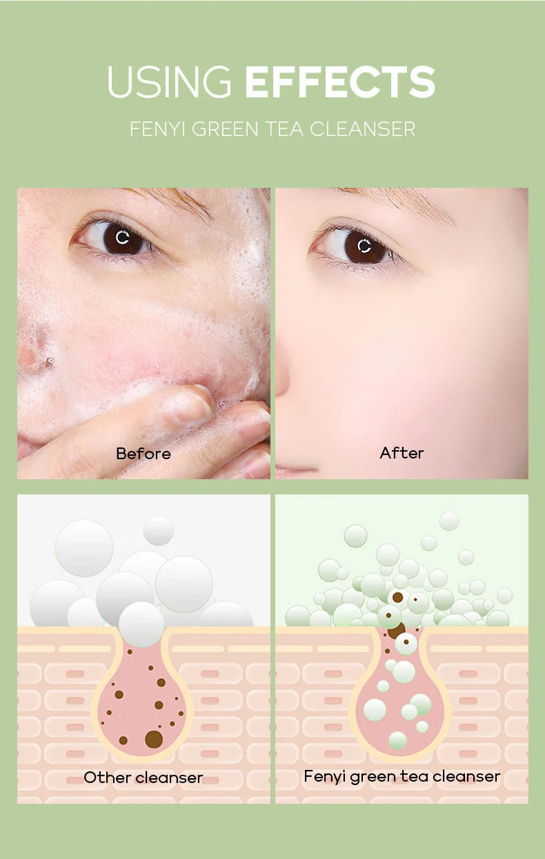 Limpiador Facial de té verde, 50g, plantas naturales, limpieza profunda, Control de aceite, hidratante, ilumina, suaviza la piel, espuma densa, cuidado de la piel