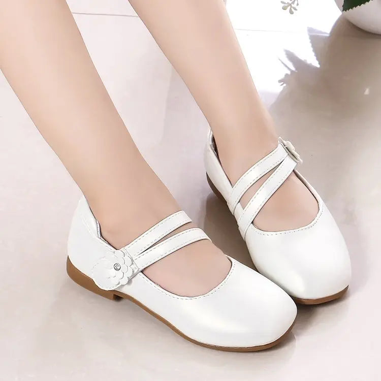 Zapatos de princesa para niñas, zapatos de cuero para niñas medianas y grandes, zapatos planos informales con flores florales para espectáculo de cumpleaños y bodas