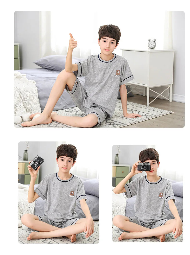 Pijamas de manga corta para adolescentes, 100% algodón, para niños grandes conjuntos de ropa, pijamas para niños, pijamas para niñas de 10, 12, 14 y 16 años