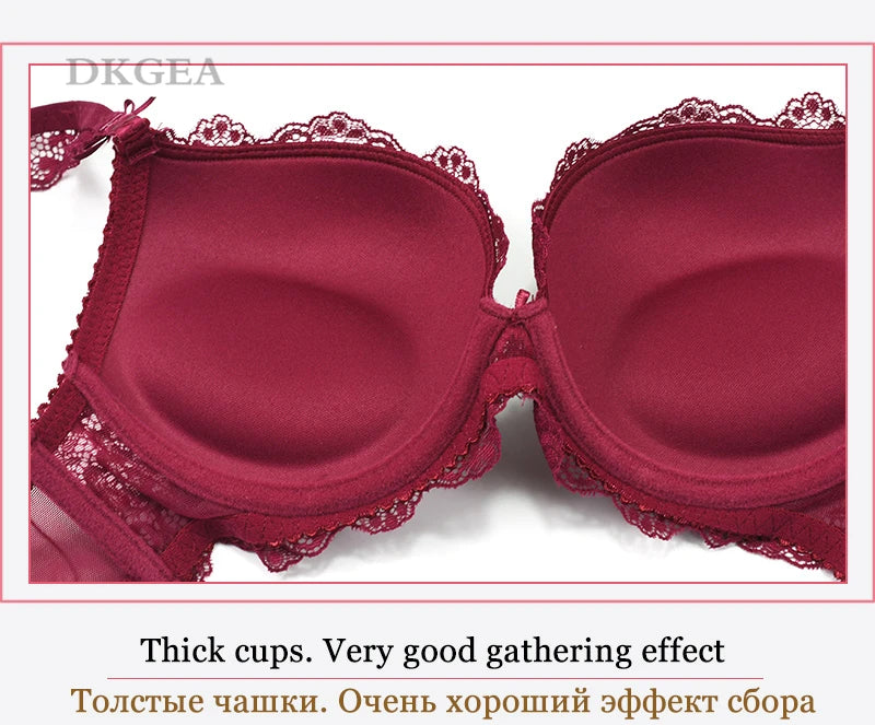 Sujetador de realce con escote en V profundo para mujer, conjunto de ropa interior Sexy, Copa gruesa de encaje, lencería cómoda de marca de alta calidad
