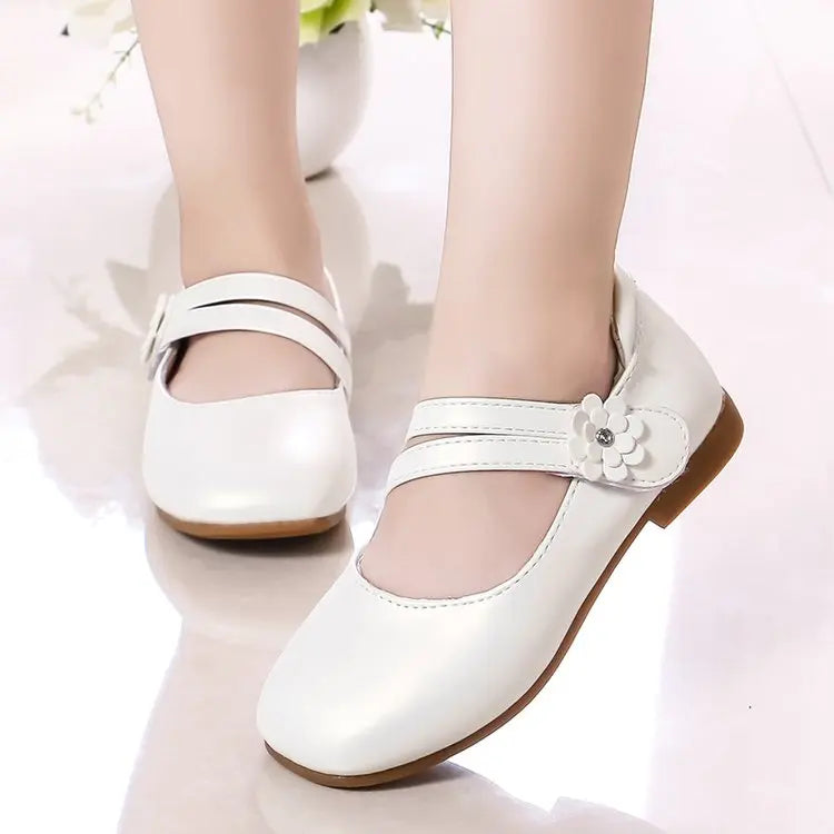 Zapatos de princesa para niñas, zapatos de cuero para niñas medianas y grandes, zapatos planos informales con flores florales para espectáculo de cumpleaños y bodas