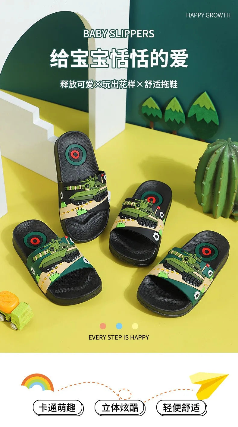 Zapatillas sin mangas de dibujos animados de verano para niños y niñas, chanclas de Pvc para el hogar, sandalias de playa antideslizantes para niños grandes de 3 a 14 años