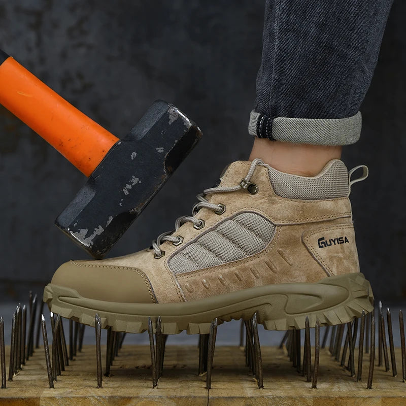GUYISA Men Safety Shoes High Top Microfiber Rubber Anti Impact Puncture Resistant Steel Toe Practical Working Footwear