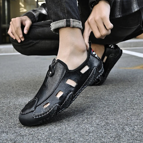 2022 Men's Outdoor Hiking Trekking Beach Hollow Leather Leisure Other Sandals Flat Sandals