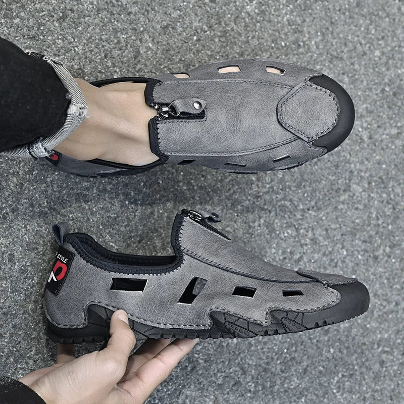 2022 Men's Outdoor Hiking Trekking Beach Hollow Leather Leisure Other Sandals Flat Sandals