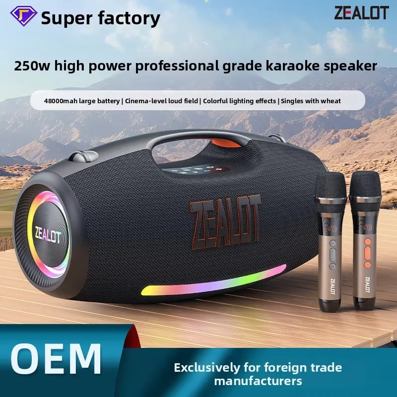 ZEALOT S89M Wireless Speaker 250W High Power Outdoor Subwoofer with Microphone KTV Square Dance for Home Theatre RGB LED