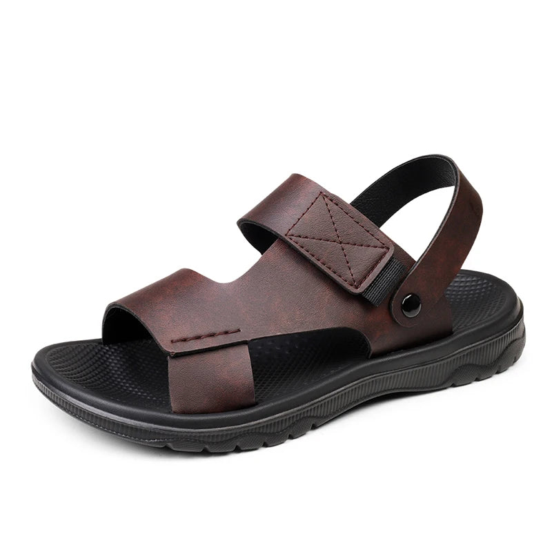 New High Quality Leather Open Elegant Men's Sandals Big Size 47 Classic Leather Shoes Summer Flat Hot Sale Business Dubai Market