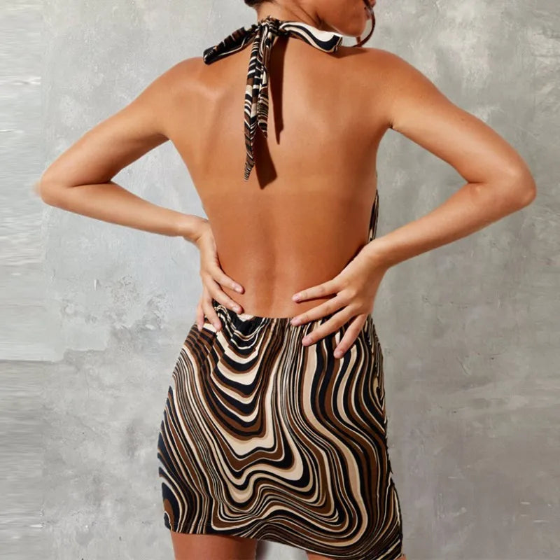 Vestido ajustado negro para mujer, minivestido Sexy ajustado con cuello Halter y espalda descubierta, vestido recortado sin mangas para fiesta en la playa de verano