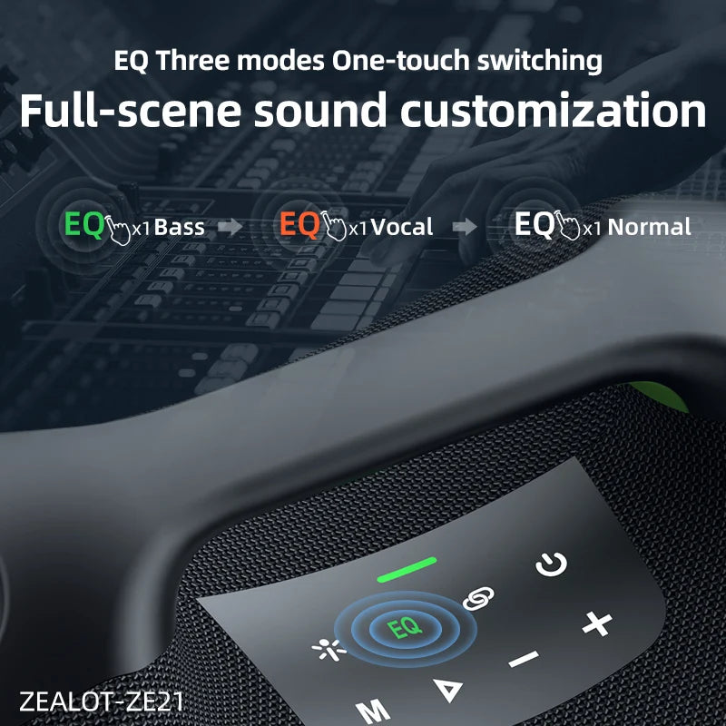 ZEALOT ZE21 250W Portable Speaker with 2 Wireless Microphones, RGB Lights & EQ, Supports TWS/TF/USB/AUX for Home Party