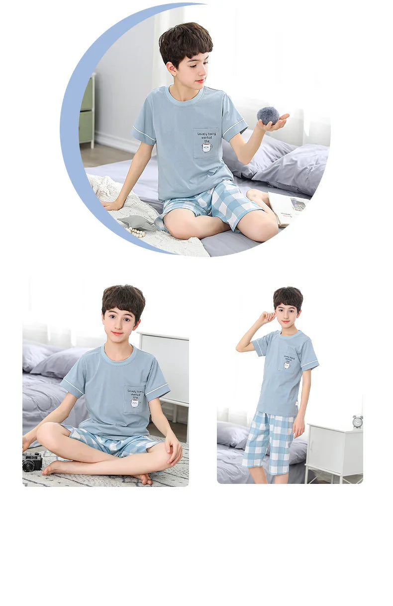 Pijamas de manga corta para adolescentes, 100% algodón, para niños grandes conjuntos de ropa, pijamas para niños, pijamas para niñas de 10, 12, 14 y 16 años
