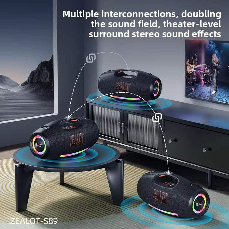 ZEALOT S89M Wireless Speaker 250W High Power Outdoor Subwoofer with Microphone KTV Square Dance for Home Theatre RGB LED