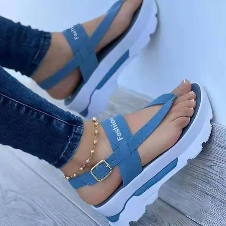 Summer Cross Border 2025 Foreign Trade Large Wedge Heel Clip Toe Buckle Sandals for Women in Southeast Asia New Outwear Roman