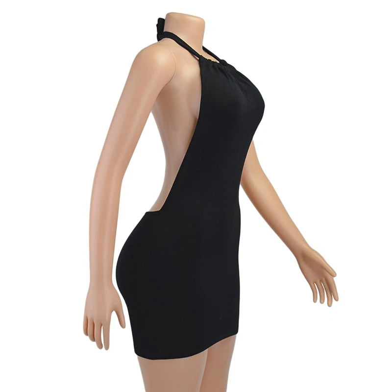 Vestido ajustado negro para mujer, minivestido Sexy ajustado con cuello Halter y espalda descubierta, vestido recortado sin mangas para fiesta en la playa de verano