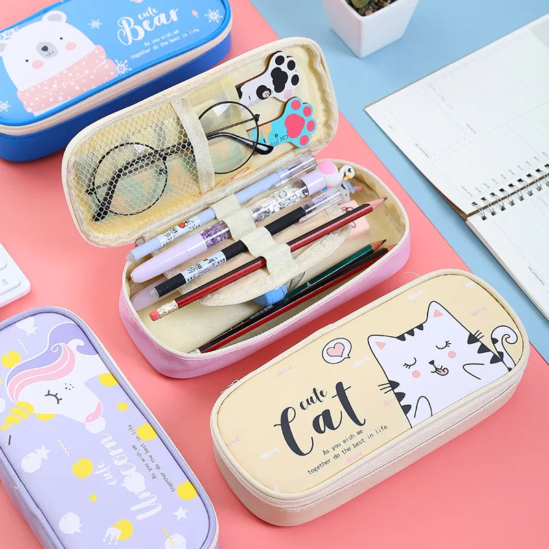Estuche de cuero PU para lápices de dibujos animados, bolsa de almacenamiento de papelería escolar, estuche bonito para estudiantes, bolsa para bolígrafos para niños, regalos y premios