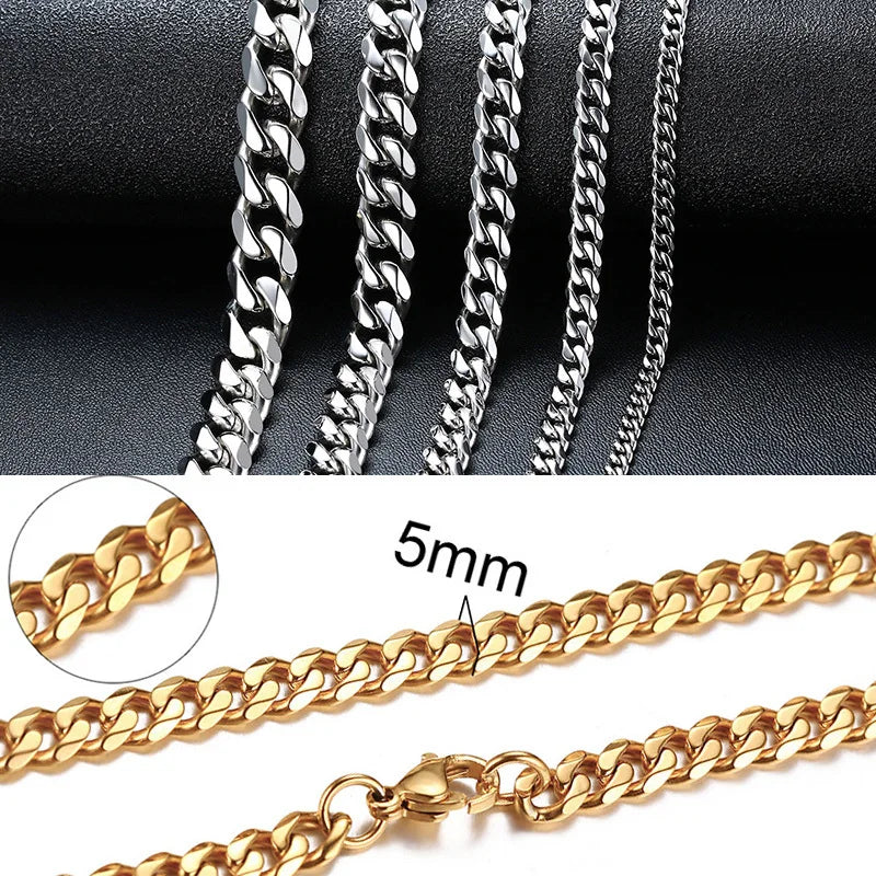 Vnox Collar de cadena cubana para hombre y mujer, gargantillas de cadena de eslabones curvos de acero inoxidable Punk básico, Collar de Metal sólido de Color dorado Vintage