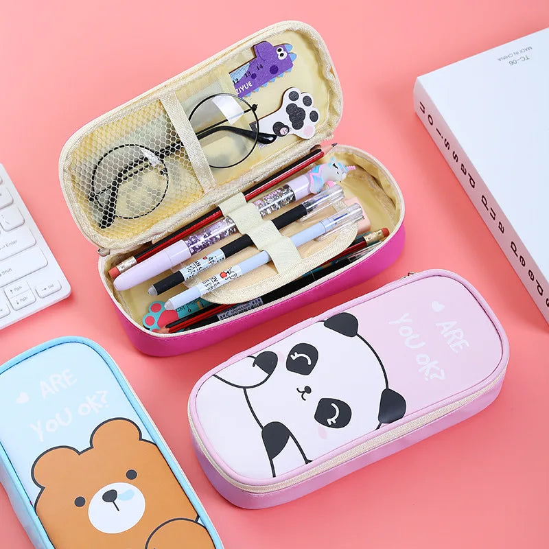 Estuche de cuero PU para lápices de dibujos animados, bolsa de almacenamiento de papelería escolar, estuche bonito para estudiantes, bolsa para bolígrafos para niños, regalos y premios